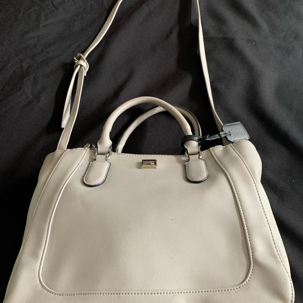 Cream Structured Leather Nine West Satchel with Top Handles